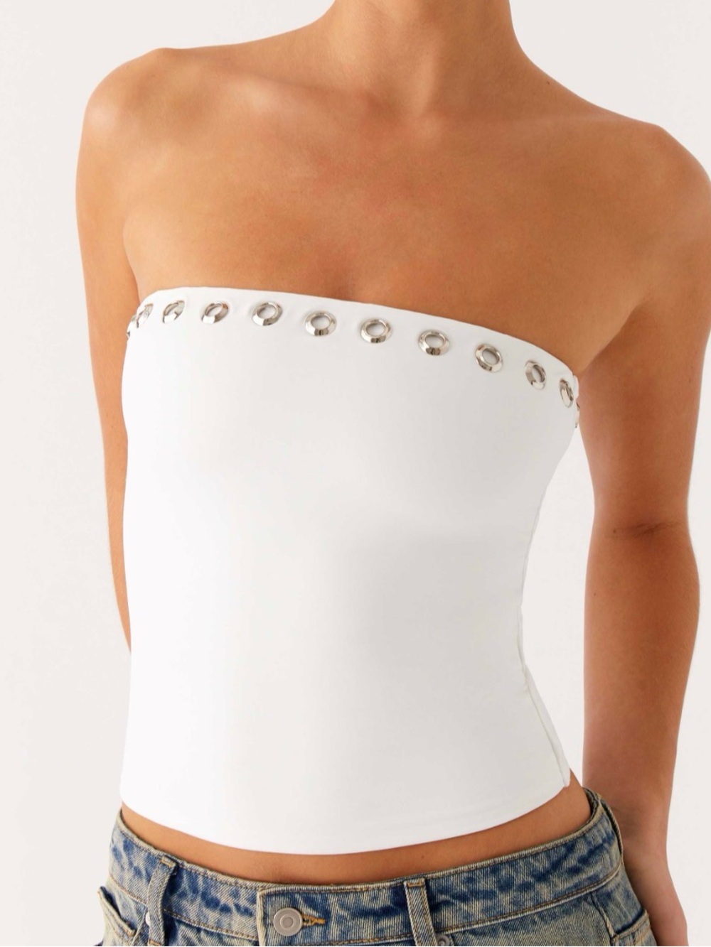 Peppermayo Miku Eyelet Strapless Top - White
